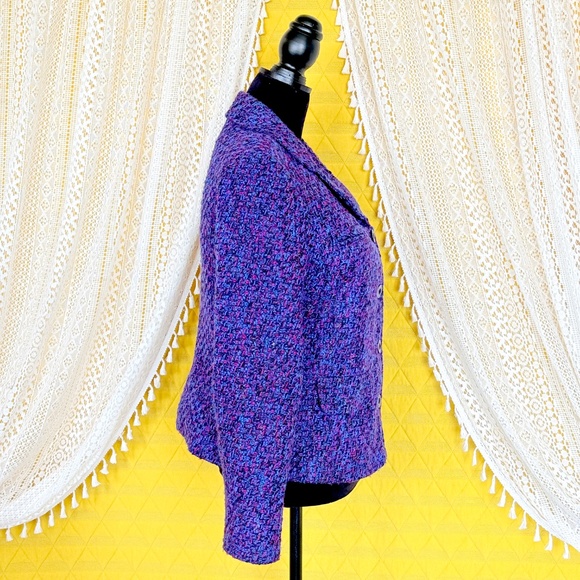 VTG 90s Vibrant Purple Bouclé Tweed Blazer by Portrait Size L - Picture 5 of 15